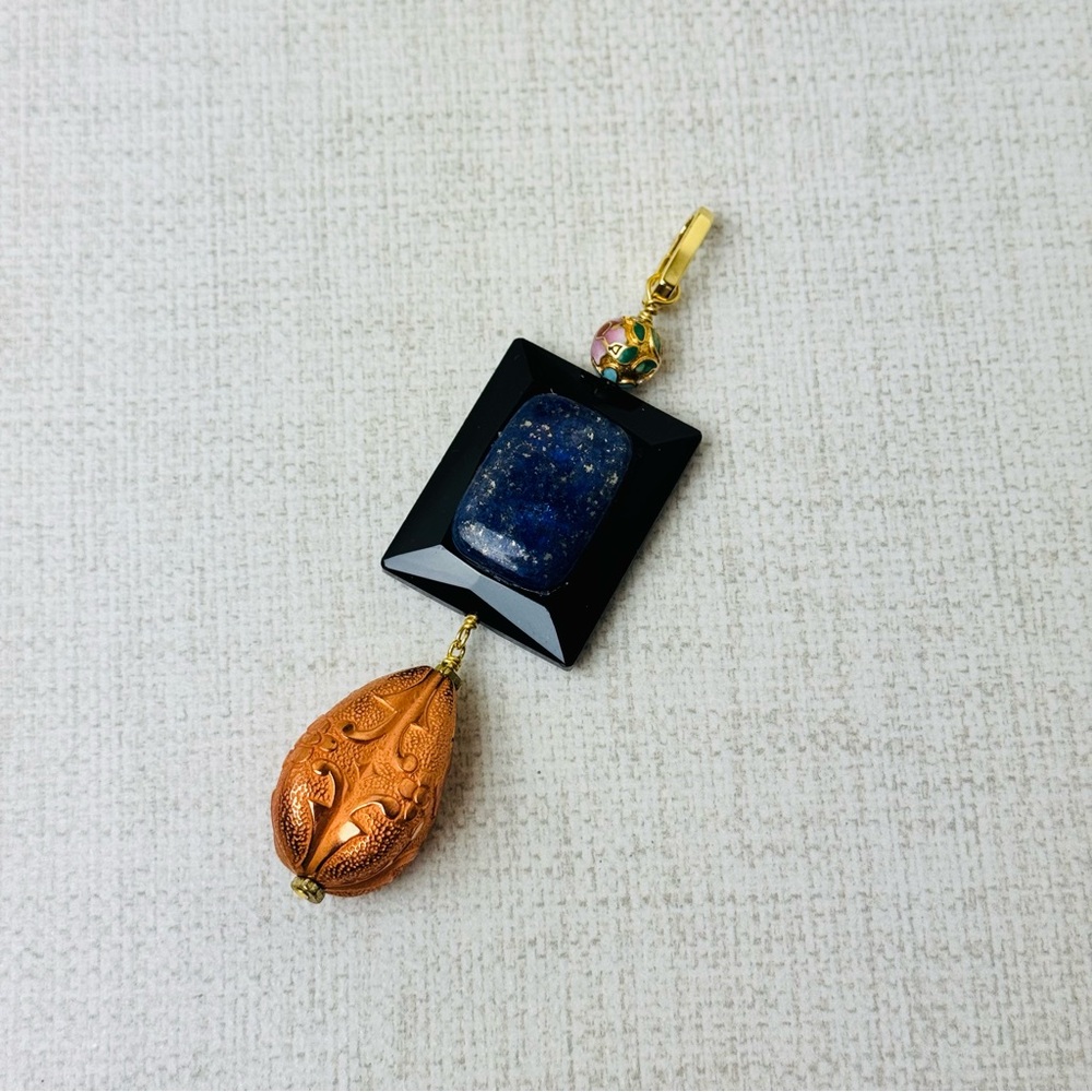 Upcycled Handmade Statement Enhancer Pendant with Hinged Bail Onyx Copper